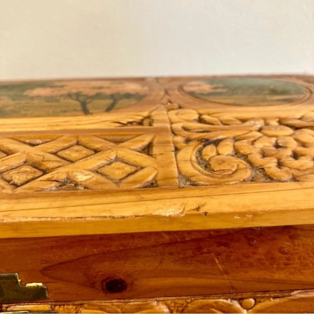 Scenic Carved Wood Box Document Box Glove Box Box Decorative Jewelry Box